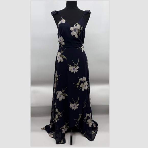 Lulus Dress Women Large Blue Floral Sleeveless Wrap Maxi Cottage Fairy Feminine - Picture 1 of 10